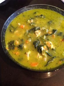 A hearty and nutritious meal, chicken and spinach pesto soup